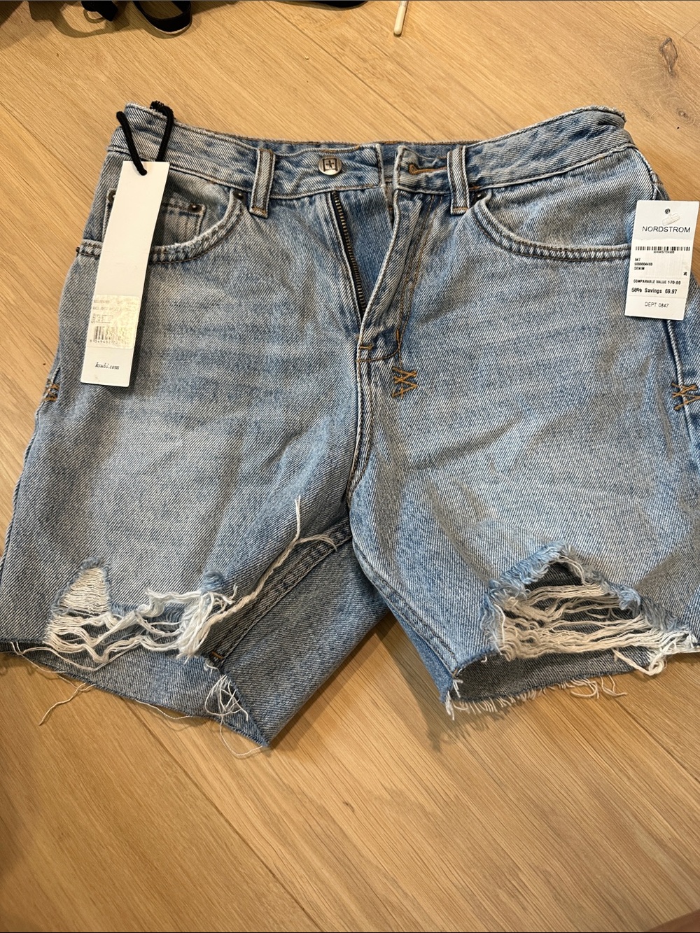 Ksubi Light Blue Distressed Denim Cutoff Shorts